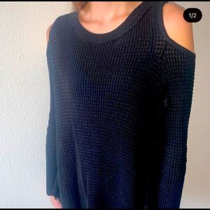 Black cutout shoulder oversized sweater
